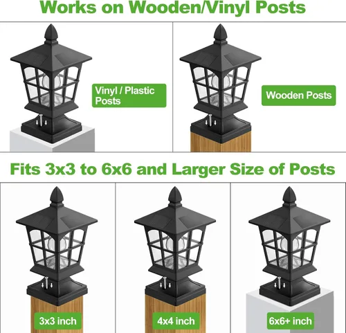 Vista 6 de Brightever 4x4 Post Solar Lights with Warm White Edison Bulb, 1 Pack Black Negro