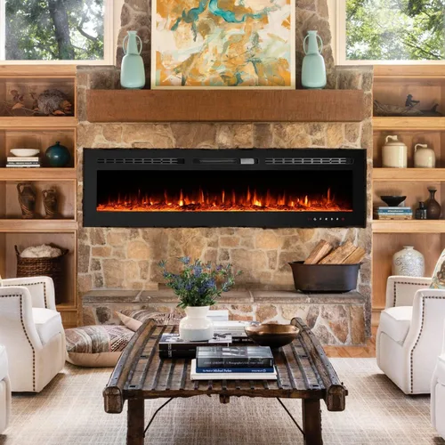 Vista 6 de EROMMY Chimenea eléctrica de 60 pulgadas, chimenea empotrada y montada en la pared con temporizador, de pie, control remoto, pantalla táctil