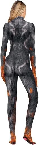 Vista 2 de Disfraz de animal para hombre con estampado de cola grande, overol peludo de elastano para cosplay, fiesta de Halloween