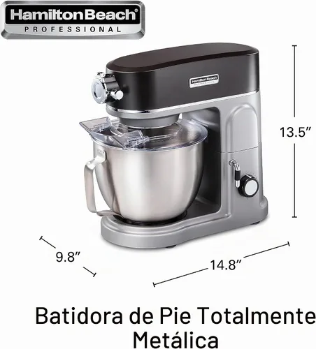 Vista 7 de Hamilton Beach Professional Batidora de Pie Totalmente Metálica con Hub de Accesorios Especializados, Tazón de 5 Cuartos, 12 Velocidades, Incluye