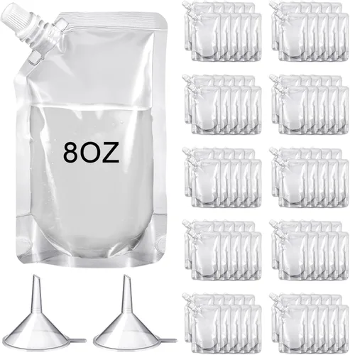 Vista 10 de Meanplan 100 bolsas de plástico reutilizables a granel, bolsas de plástico transparente a prueba de fugas para jugos con embudo para suministros
