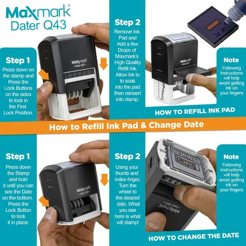 Vista 5 de MaxMark S40 (Tamaño Grande) Sello de Fecha con Texto Recibido y Personalizado, Sello Autoentintado - Tinta Negra Negro