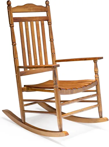 Vista 9 de VINGLI Mecedora de madera, silla para exteriores con soporte de 450 libras, balancín relajante con asiento de respaldo alto de madera maciza