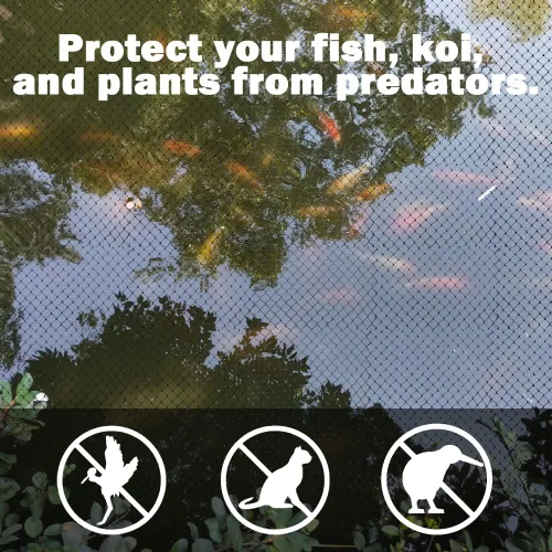 Vista 5 de POYEE Red de estanque de 10 x 10 pies para hojas, red de hoja, red de estanque con pequeña malla fina que protege a los peces Koi de pájaros, gatos