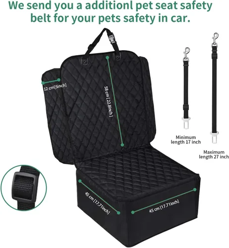 Vista 10 de Flow.Month Funda de asiento delantero para mascotas, asiento elevador para mascotas, funda de asiento de perro 2 en 1 de lujo para automóviles