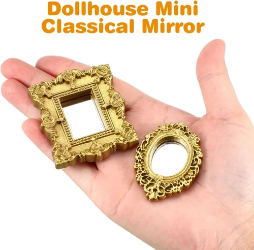 Vista 3 de Totority - Mini espejo clásico, accesorio para casa de muñecas para modelos de micro escena, modelo de espejo en miniatura para decoración de mini