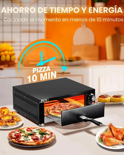 Vista 2 de PYY Horno de pizza de 12 pulgadas, para encimera, para interiores, máquina eléctrica para hacer pizza para el hogar, con temporizador, acero