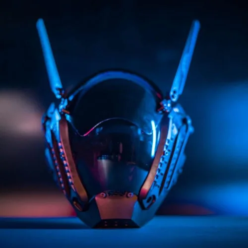 Vista 2 de LIGUOGUO Antena giratoria Cyberpunk máscara cosplay para hombres accesorios tecnológicos futuristas Cyber Punk máscara de cara completa Cosplay