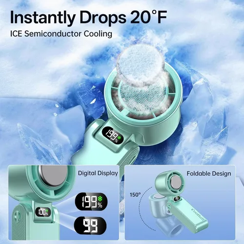 Vista 4 de Ventilador portátil de mano con enfriador de hielo: Ventilador de mano recargable de 100 velocidades de 5500 mAh, ventiladores personales