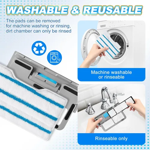 Vista 5 de KEEPOW Recambios de almohadillas reutilizables compatibles con Shark VACMOP Paquete de 4+2+1 (azul/blanco)