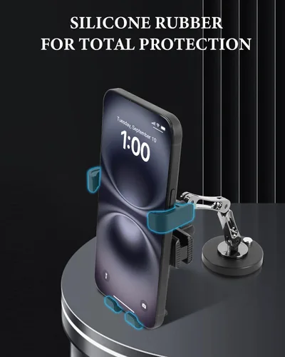 Vista 7 de Gravity Lock - Soporte de teléfono de doble brazo para automóvil con rotación de 360° y protección de silicona, soporte plegable universal