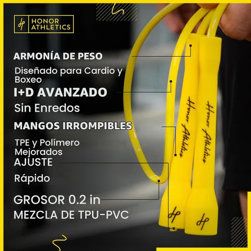 Vista 2 de Honor Athletics Cuerda de boxeo profesional 3.0 Cuerda de saltar de 0.209 in para interior/exterior ajustable para boxeo Ultra duradera, mezcla