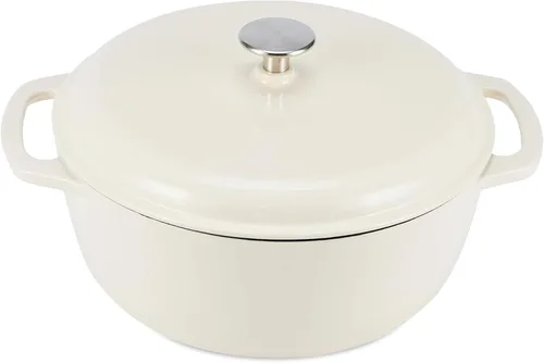 Vista 29 de Amazon Basics Olla de horno holandés de hierro fundido con tapa, esmaltada, redonda, doble asa, resistente, pequeña, 4.3 cuartos de galón, azul