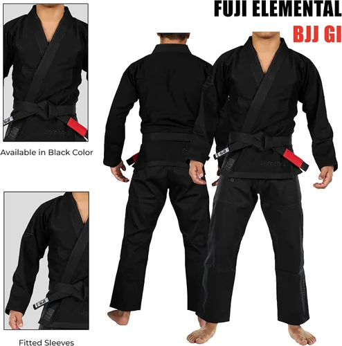 Vista 6 de FUJI Elemental Brazilian Jiu Jitsu Gi, uniforme BJJ con tejido Pearl WeaveJacket, hecho de mezcla de algodón Fuji Negro