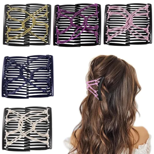 Vista 6 de 5 unidades de peine mágico elástico ajustable con clip elástico para mujeres y niñas, sin arrugas, horquillas vintage para hacer moños, accesorios