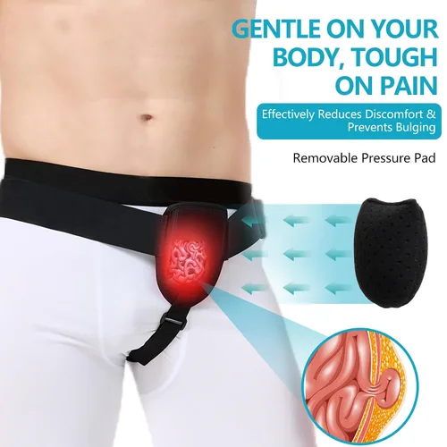 Vista 2 de Cinturones de hernia para hombres – Truss de soporte de hernia inguinal con almohadillas de compresión extraíbles – Correa ajustable para la ingle