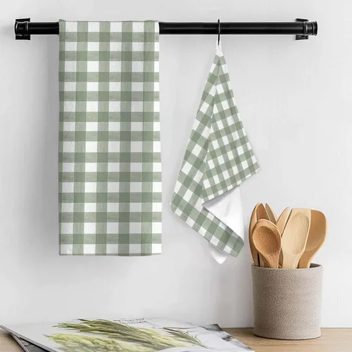 Vista 3 de Juego de 2 toallas de cocina y paños de cocina, color verde salvia y blanco, a cuadros, de 18 x 28 pulgadas, toallas de mano absorbentes de secado