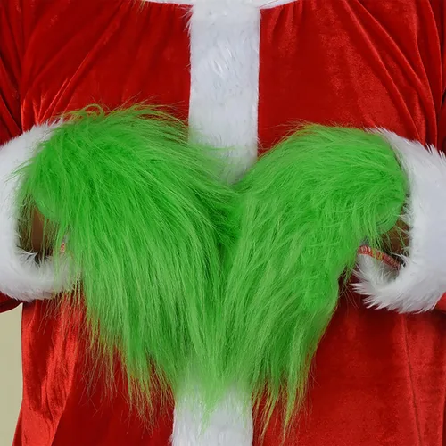 Vista 4 de Green Monster - Guantes de mano peludos verdes para adultos