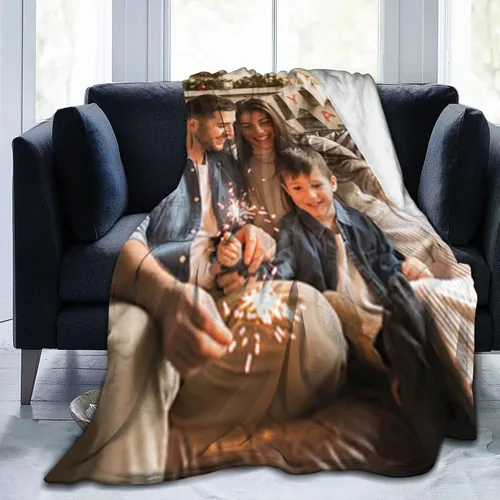 Vista 3 de Manta personalizada con foto y texto, manta personalizada con imagen, manta de franela para regalos personalizados para niños, adultos, amigos