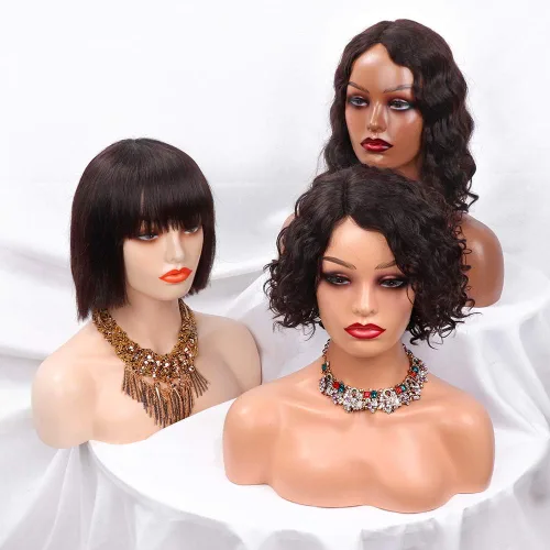 Vista 7 de Cabeza de maniquí femenina realista con hombro para exhibición, cabeza de maniquí con hombro para peluca/joyería/maquillaje/sombrero/gafas de sol