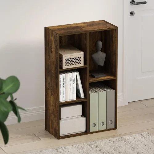 Vista 3 de Furinno TOMI - Estantería reversible de 5 cubos, 9.4 x 19.5 x 31.5 pulgadas, para sala de estar, dormitorio, oficina en casa, pino ámbar
