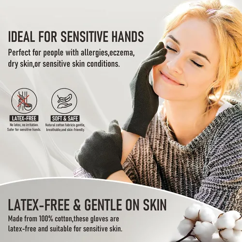 Vista 4 de COOLJOB 6 Pairs Cotton Moisturizing Gloves for Dry Hands & Eczema, Black S 100% Natural Cotton, Overnight Moisture Care, Multiple Everyday Uses