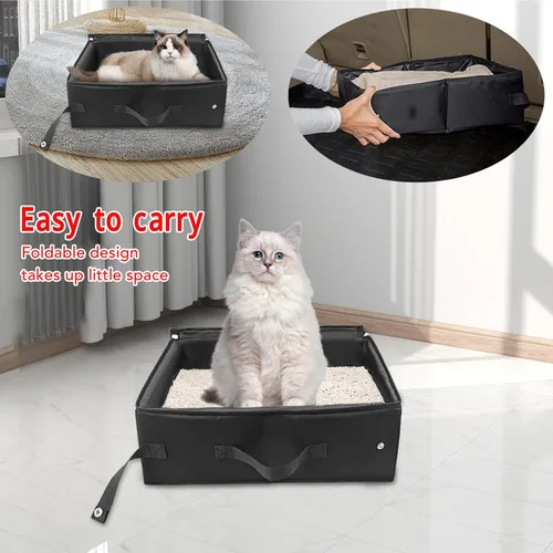 Vista 4 de Caja de arena portátil para gatos, a prueba de fugas, impermeable, plegable, con cremalleras dobles selladas