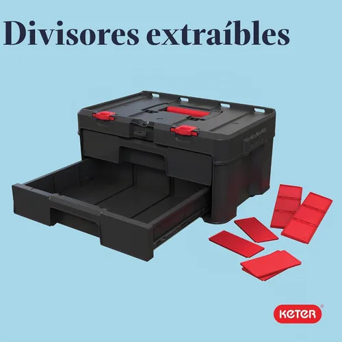 Vista 9 de Keter Stack-n-Roll - Caja de herramientas de dos cajones para piezas pequeñas y accesorios de herramientas eléctricas, se adapta al sistema modular