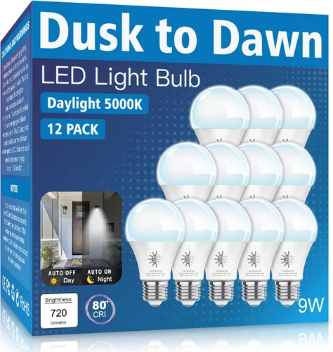 Vista 13 de Gonhom Paquete de 2 Bombillas de Luz del Atardecer al Amanecer para Exteriores, Blanco Cálido 2700K, 720LM, 9W (Equivalente a 60W) A19 E26 Bombillas