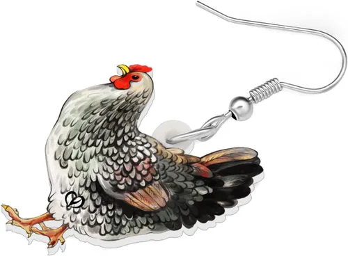 Vista 3 de Pendientes de gallina de acrílico con diseño divertido de granja, regalo encantador para niñas y mujeres por The Bonsny