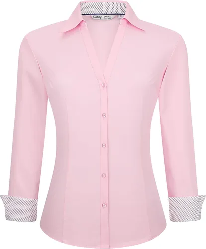 Vista 14 de Esabel.C Camisas de manga larga con botones para mujer, ajuste regular, blusa de trabajo elástica