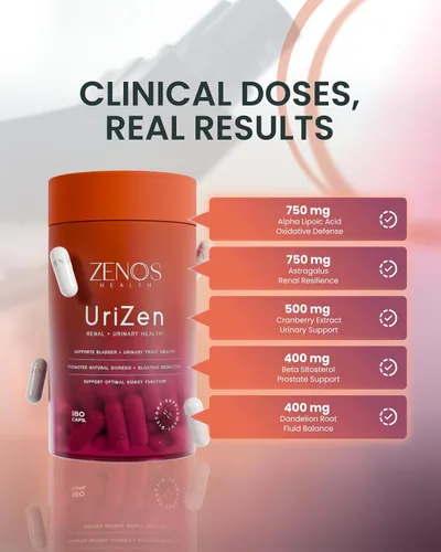 Vista 4 de Zenos Health UriZen Suplemento de apoyo renal, salud del tracto urinario para mujeres, disolvente de cálculos renales y rompepiedras, suplementos