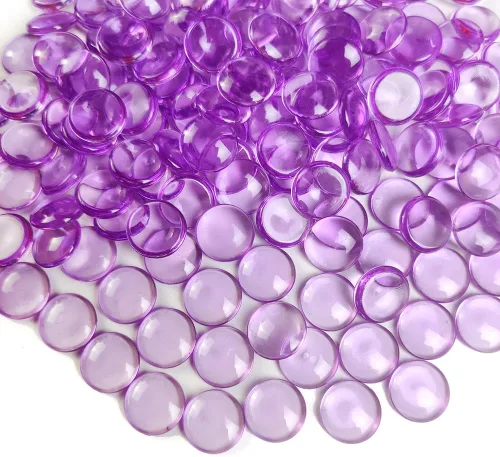 Vista 24 de HappyFiller 1200 PCS gemas acrílicas planas tipo canicas de 0.6" color morado brillante para rellenos de jarrones, confeti de fiesta, centros