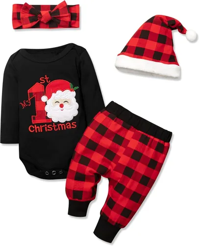 Vista 8 de Conjunto de 4 piezas de traje de Navidad para bebé, niña, niño, Año Nuevo, 4 piezas Negro 2
