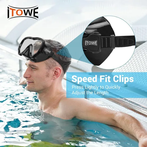 Vista 2 de Gafas de natación para adultos, hombres y mujeres, con cubierta de nariz, vidrio templado de 180°, visión clara, máscara de piscina, gafas de buceo