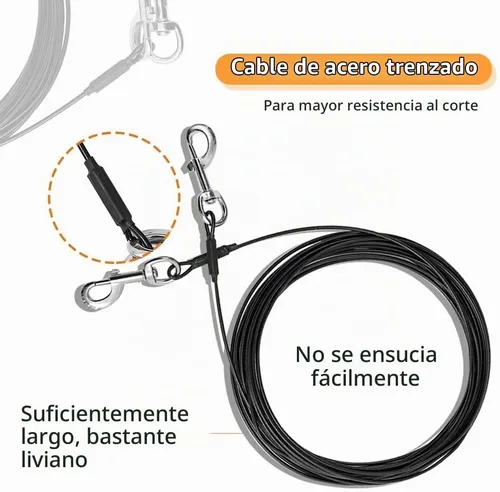 Vista 4 de Cable de amarre para perros, cable de 10 pies para perros, cable de amarre para perros pequeños de hasta 60 libras, correa para perros para patio