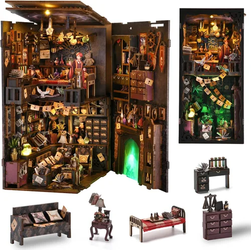 Vista 8 de TOYQI Kit de Rincón de Libros, Kits de Rincón de Libros para Adultos, Kit de Casa de Muñecas en Miniatura DIY Rompecabezas de Madera 3D Booknook