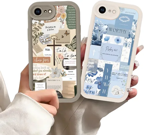 Vista 62 de Paquete de 2 fundas protectoras para iPhone 8 Plus/7 Plus de 5.5 pulgadas con collage de versículos bíblicos de Jesús para mujeres y niñas, diseño
