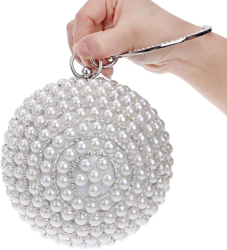 Vista 5 de Bolso de noche para mujer, bola redonda, bolso de boda, bolso de perlas artificiales Negro