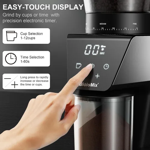 Vista 9 de BioloMix Molinillo de café eléctrico, molinillo cónico de rebabas