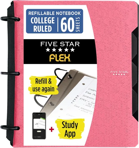 Vista 11 de Five Star Flex - Cuaderno recargable + aplicación de estudio, papel rayado universitario y carpeta de anillos TechLock de 1 pulgada con bolsillos