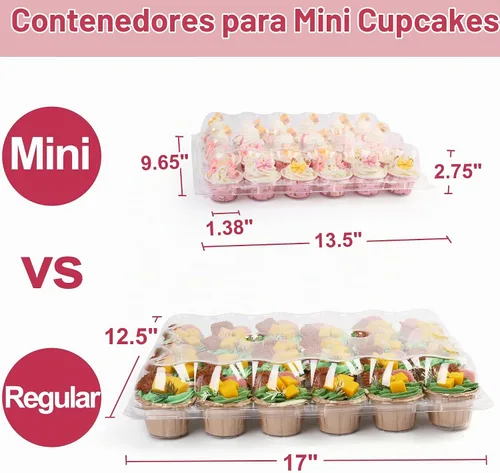 Vista 2 de LotFancy (24 unidades x 12 juegos) Mini recipientes para cupcakes con 288 forros, soporte de cajas de plástico para cupcakes, sin BPA, transparente