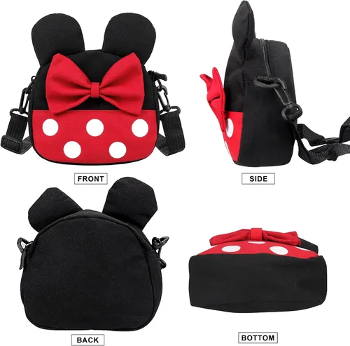 Vista 3 de Linda bolsa cruzada de Minnie Mouse para niñas pequeñas mini bolso cruzado de Disney para niños bolso cruzado de hombro para niños pequeños Rojo