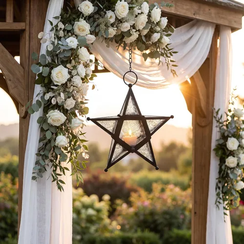 Vista 9 de Juego de 2 Faroles portavelas decorativos con forma de estrella, transparente