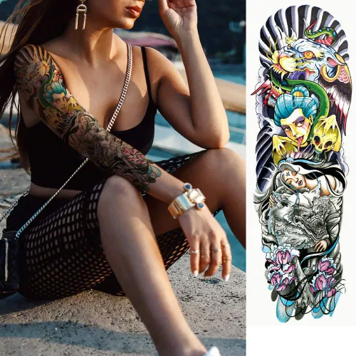 Vista 5 de Tatuajes temporales coloridos del brazo lleno de las etiquetas engomadas