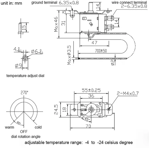 Vista 4 de Termostato universal para nevera/congelador, control de temperatura del refrigerador WPF-20, termostato para mini refrigerador compatible con WPF16