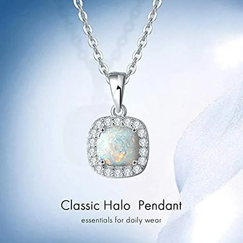 Vista 6 de Carleen Juego de joyas de plata de ley 925 chapada en oro blanco de 14 quilates, circonita cúbica, halo de ópalo creado, regalo para mujeres y niñas