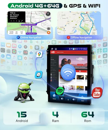 Vista 4 de 4G+64G Radio de Coche Android Estéreo Vertical para 2012 2013 2014 2015 2016 2017 2018 Ford Focus, CarPlay Inalámbrico Android Auto HD IPS Pantalla