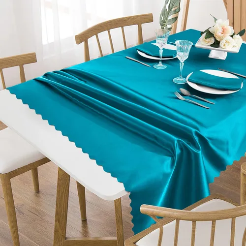 Vista 12 de Manyshofu Mantel rectangular de satén color azul bebé, 58 x 102 pulgadas, mantel festoneado (1 unidad), mantel rectangular oblongo, de satén