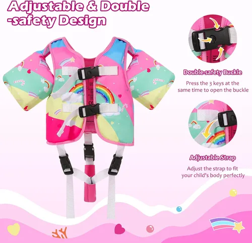 Vista 3 de MoKo Chaleco de natación para niños pequeños, chaqueta de natación de dibujos animados para niños que pesan de 22 a 66 libras, flotadores para niños